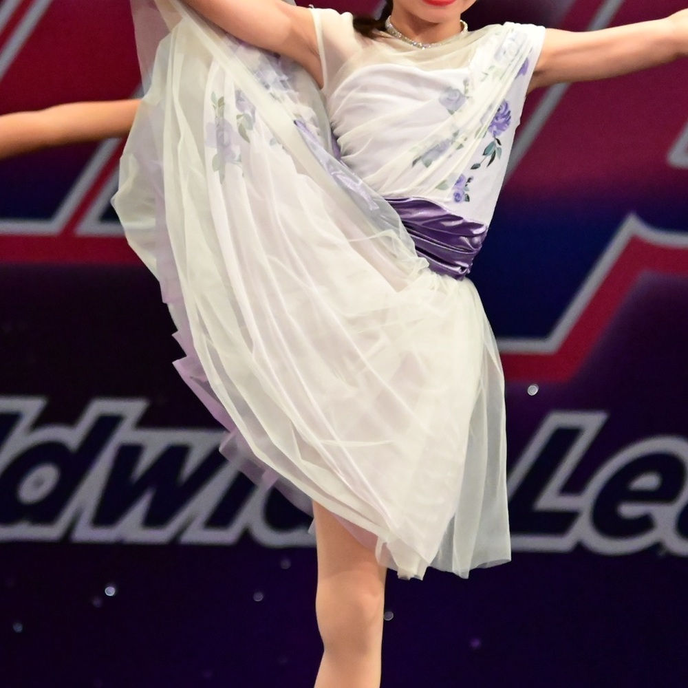 Elegant White and Purple Kids Weissman Dance Costume
